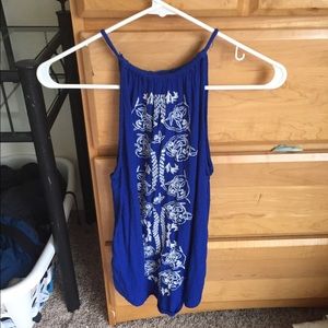 Blue embroidered tank